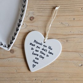 'Friends Are Like Stars...' Porcelain Hanging Heart Home Decorations Homeware Gifts Sentiment Keepsake Gifts Porcelain Gifts Hanging Heart