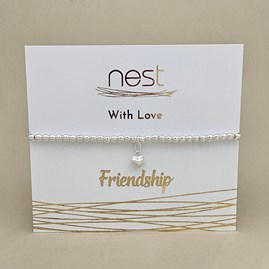 'Friendship' Beaded Charm Bracelet Beaded Bracelet Carded Bracelet Sentiment Friendship Heart Silver Plated Jewellery