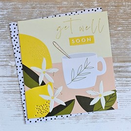 'Get Well Soon' Mug And Flowers Card