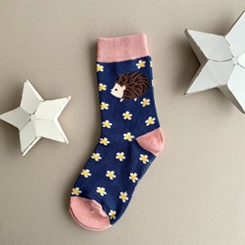 Girls Bamboo Hedgehogs & Daisies Socks in Navy 4-6 Years Girls Bamboo Hedgehogs & Daisies Socks in Navy 4-6 Years