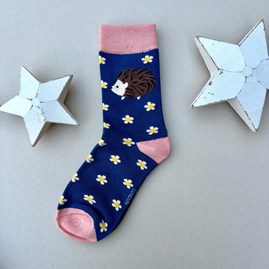 Girls Bamboo Hedgehogs & Daisies Socks in Navy 7-9 Years Girls Bamboo Hedgehogs & Daisies Socks in Navy 7-9 Years