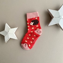 Girls Bamboo Hedgehogs & Daisies Socks in Red 2-3 Years