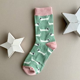 Girls Bamboo Sausage Dogs Socks in Mint 7-9 Years