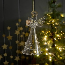 Glass Heart Angel Hanging Decoration
