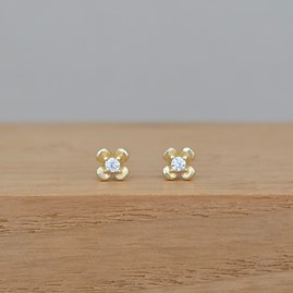 Sterling Silver Gold Plated Mini Flower Stud earrings with Cubic Zirconia Stone Gifts For Her