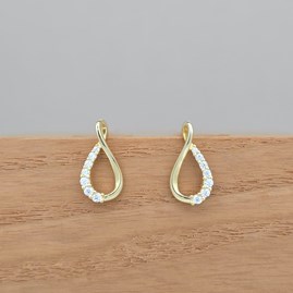 Gold-Plated and CZ Teardrop Twist Stud Earrings Sterling Silver Gold Plated Jewellery Teardrop Earrings CZ Stone Drop Earrings Gifts For Her