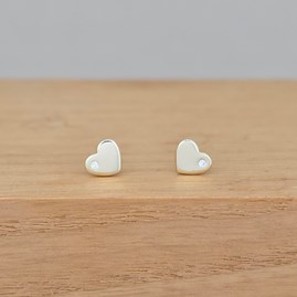 Gold-Plated Flat Heart with CZ Stud Earrings Sterling Silver Gold Plated Jewellery Heart Earrings Wedding Jewellery Bridal Jewellery