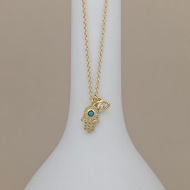 Gold-Plated Hamsa Hand and Evil Eye Necklace Sterling Silver Evil Eye Necklace Pendant Blue Turquoise Stone Gifts For Her Gold Plated