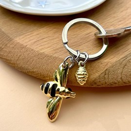 Gold & Black Bee & Honey Keyring