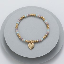 Gold Plated and Crystal Bracelet Hammered Heart Charm Gold Plated and Crystal Bracelet Hammered Heart Charm
