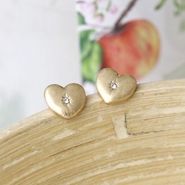 Golden Heart Stud Earrings with Centre Crystal Golden Heart Stud Earrings with Centre Crystal