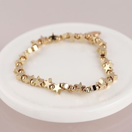 Golden Polished Stars Bead Bracelet Silver Plated Costume Fashion Jewellery Mother's Day Gifts Gold Star Beads