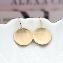 Golden Scratched Concave Disc Drop Earrings