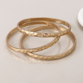 Golden Worn Triple Bangle Set Silver Plated Costume Fashion Jewellery Bracelet Gold Plated Set of Three Hammered Bangles
