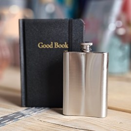 'Good Book' Hip Flask Mens gift Father's day gift novelty gifts for men Good book hip flask black book silver hip flask