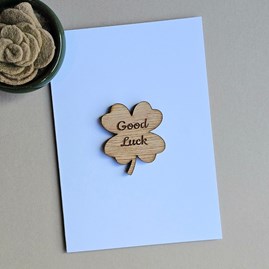 'Good Luck' Clover Leaf Pocket Token and Card Wooden Sentiment Token Wooden Keepsake Gift Sentiment Gifts Sentiment Greetings Card