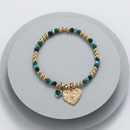 Green Crystal Gold Plated Bracelet Twin Heart Charms Green Crystal Gold Plated Bracelet Twin Heart Charms