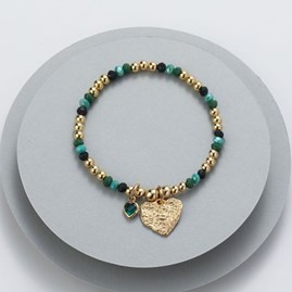 Green Crystal Gold Plated Bracelet Twin Heart Charms