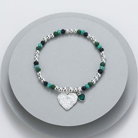 Green Crystal Silver Plated Bracelet Twin Heart Charms