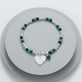 Green Crystal Silver Plated Bracelet Twin Heart Charms Green Crystal Silver Plated Bracelet Twin Heart Charms