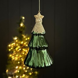 Green Glass Glitter Christmas Tree Hanging Decoration Christmas Decorations Festive Decorations Glass Hanging Tree Decorations
