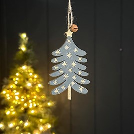 Gisela Graham Christmas Hanging Decoration Festive Decoraions Hanging Wooden Tree Decoration