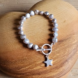 Grey Freshwater Pearl Star Charm Bracelet Bridesmaid Gifts Birthday Gifts For Women Freshwater Pearl Jewellery Freshwater Pearl Bracelets