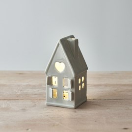 Grey House Tea Light Holder with Heart