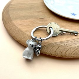 Grey Koala & Baby Keyring