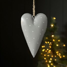 Grey Metal Dotted Heart Hanging Decoration Christmas Hanging Decorations Festive Gifts Metal Gifts Hanging Metal Heart