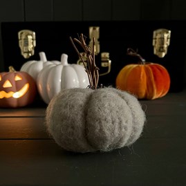 Grey Wool Pumpkin With Twiggy Stems Grey Wool Pumpkin With Twiggy Stems