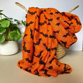 Halloween Bat Print Scarf in Orange Gifts For Women Scarves And Accessories Halloween Bat Print Scarf in Orange and Black