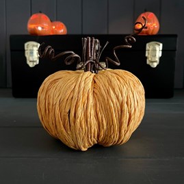 Handmade Straw Pumpkin with Decorative Stalk