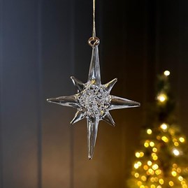 Hanging Glass 8 Point Star Christmas Tree Decoration