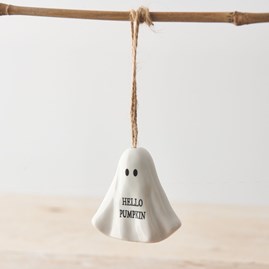 Hanging 'Hello Pumpkin' Ghost Halloween Decoration Halloween Gifts Home Decorations Ceramic Hanging Ornaments