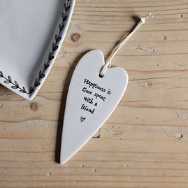 'Happiness Is' Porcelain Hanging Heart Home Decorations Homeware Gifts Sentiment Keepsake Gifts Porcelain Gifts Hanging Heart