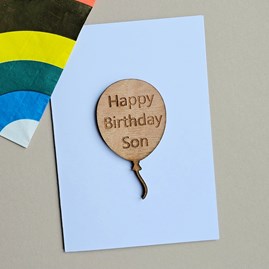 'Happy Birthday Son' Balloon Token and Card Son Birthday Card Wooden Sentiment Token Wooden Keepsake Gift Sentiment Gifts