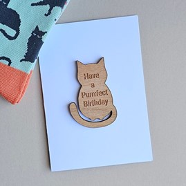 'Have a Purrrfect Birthday' Wooden Cat Token and Card Wooden Sentiment Token Wooden Keepsake Gift Sentiment Gifts Sentiment Greetings Card