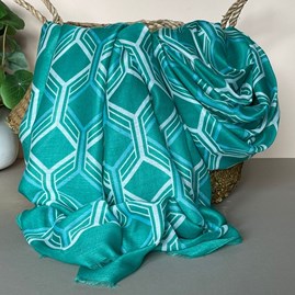 Hexagon Print Scarf in Green Gifts For Women Scarves And Accessories Hexagon Print Scarf in Green