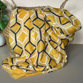 Hexagon Print Scarf in Yellow Gifts For Women Scarves And Accessories Hexagon Print Scarf in Yellow