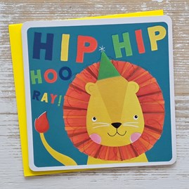 'Hip Hip Hoo Ray!' Lion Birthday Card Children's Fun Bright Colourful Birthday Greetings Card Lion