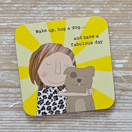 'Hug a Dog' Drinks Coaster Rosie Made A Thing Coaster Funny Gifts Novelty Humourous Humour Quirky Gifts