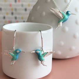 Solid Silver Handpainted Hummingbird Earrings Solid Silver Handpainted Hummingbird Earrings