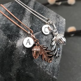 Personalised Sterling Silver Acorn And Leaf Pendant Personalised Sterling Silver Acorn And Leaf Pendant