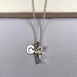 Personalised Solid Silver Stag Necklace