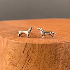 Solid Silver Dachshund Dog Stud Earrings