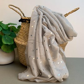 Silver Grey Scarf With Metallic Stars Silver Grey Scarf With Metallic Stars