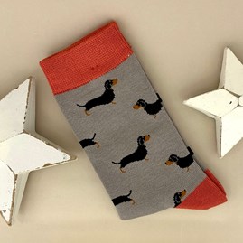 Ladies socks bamboo socks little sausage dogs grey one size