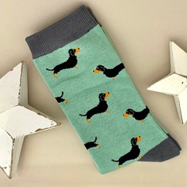 Men's socks father's day socks bamboo socks little sausage dogs mint one size