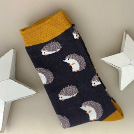Men's Bamboo Cute Hedgehogs Socks in Grey Men's socks father's day socks bamboo socks hedgehog grey one size